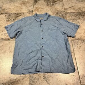 Tommy Bahama Hawaiian Shirt Mens XL Blue Floral Tropical Short Sleeve Silk